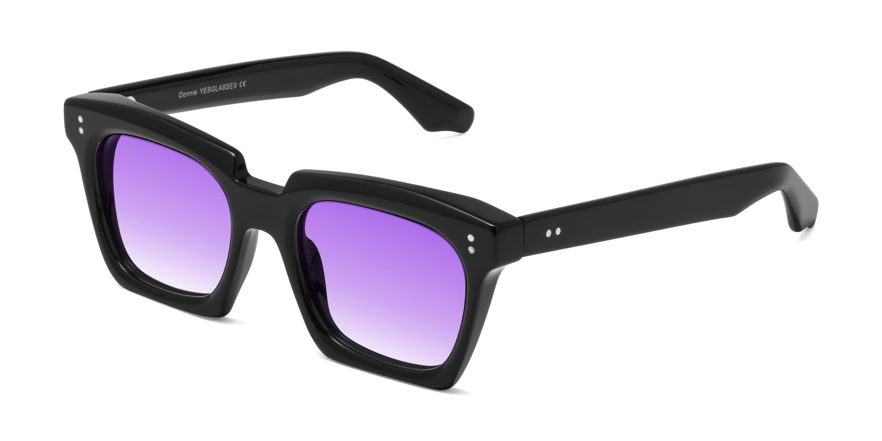 Angle of Donnie in Black with Purple Gradient Lenses