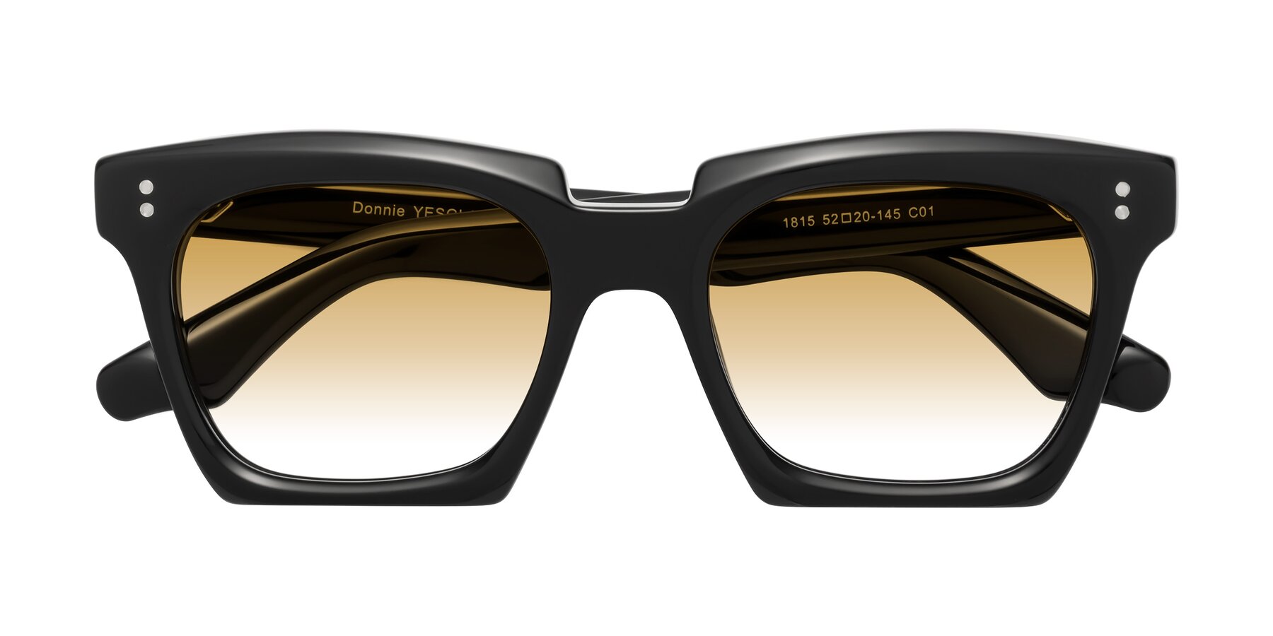 Folded Front of Donnie in Black with Champagne Gradient Lenses