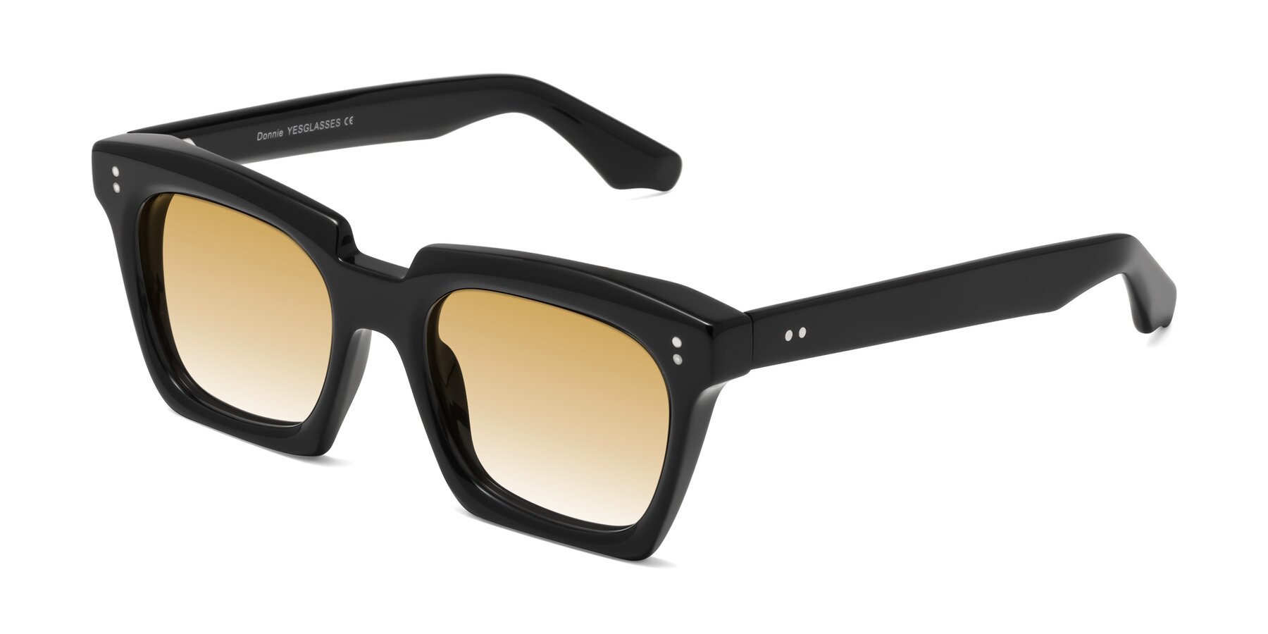 Angle of Donnie in Black with Champagne Gradient Lenses