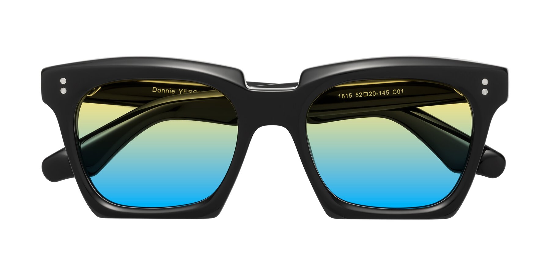 Folded Front of Donnie in Black with Yellow / Blue Gradient Lenses