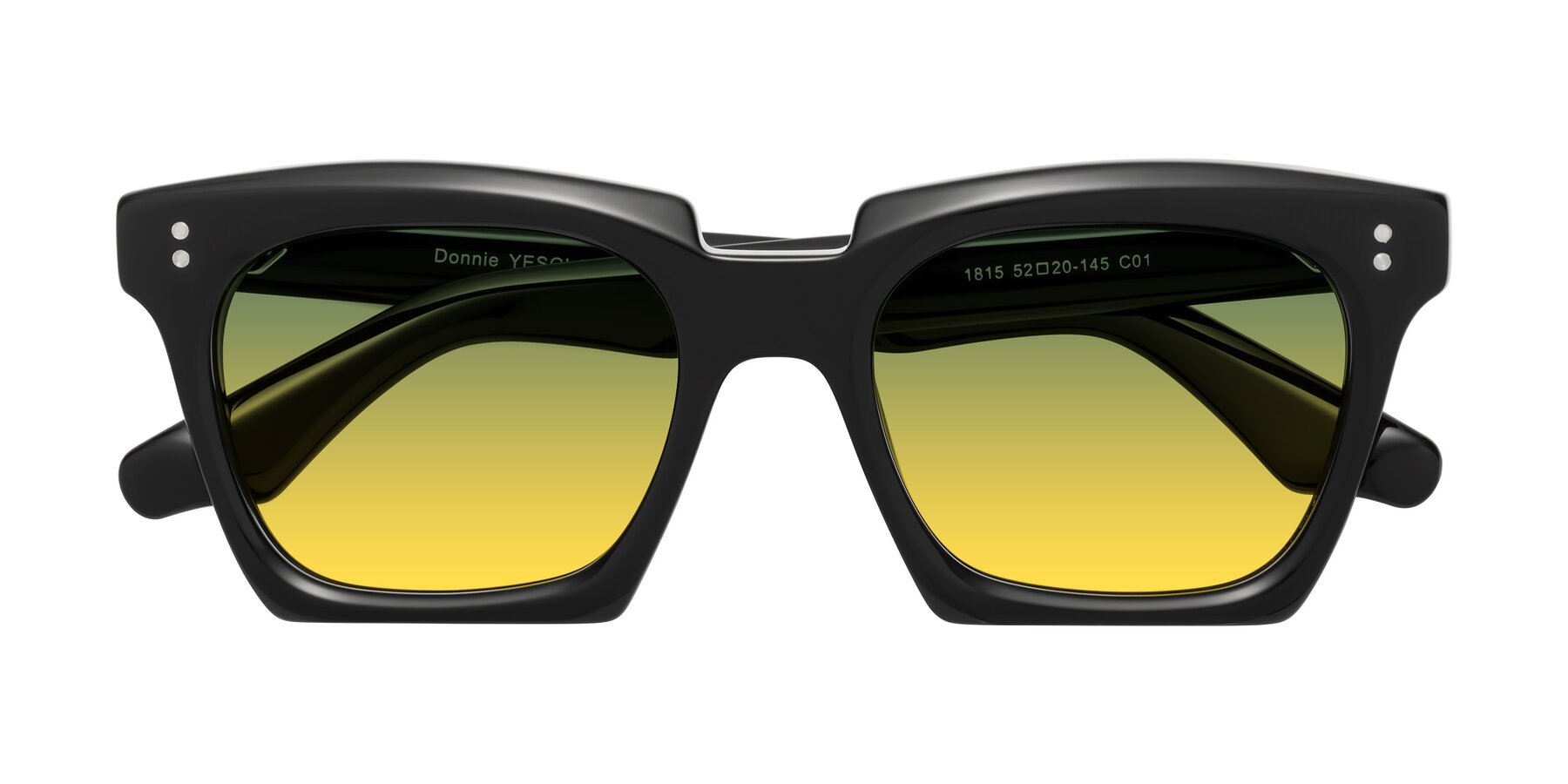 Folded Front of Donnie in Black with Green / Yellow Gradient Lenses