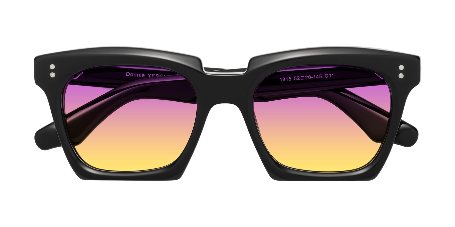 Folded Front of Donnie in Black with Purple / Yellow Gradient Lenses