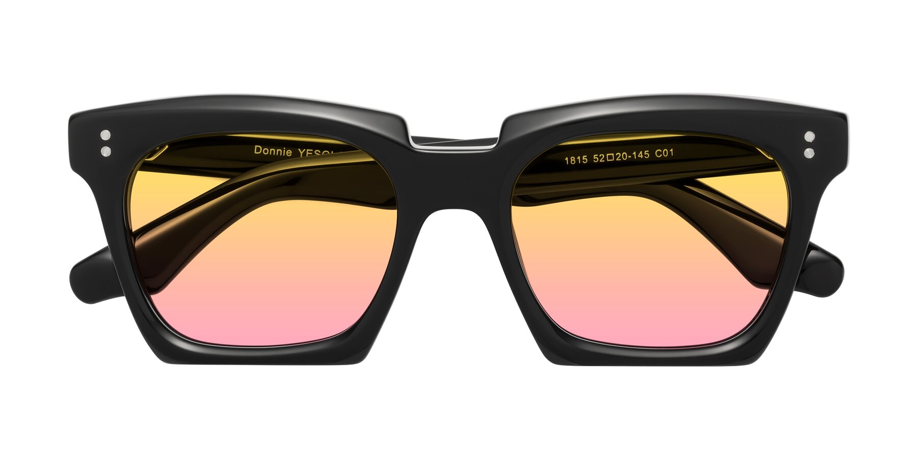 Folded Front of Donnie in Black with Yellow / Pink Gradient Lenses