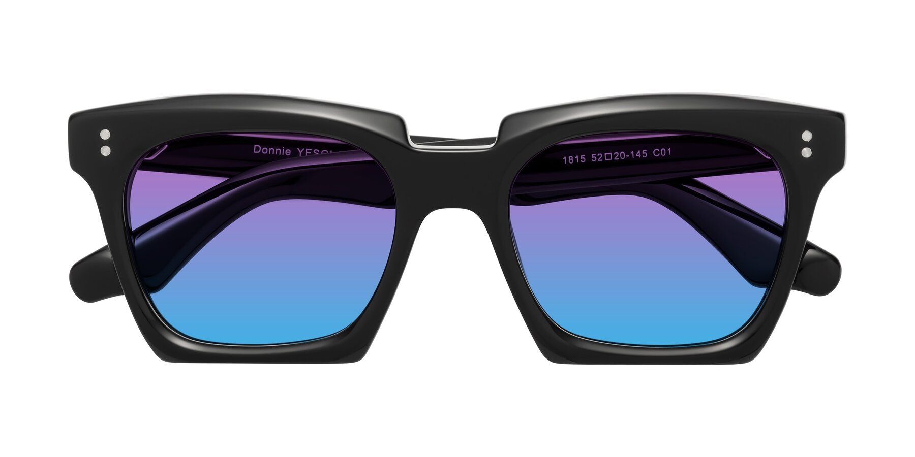 Folded Front of Donnie in Black with Purple / Blue Gradient Lenses