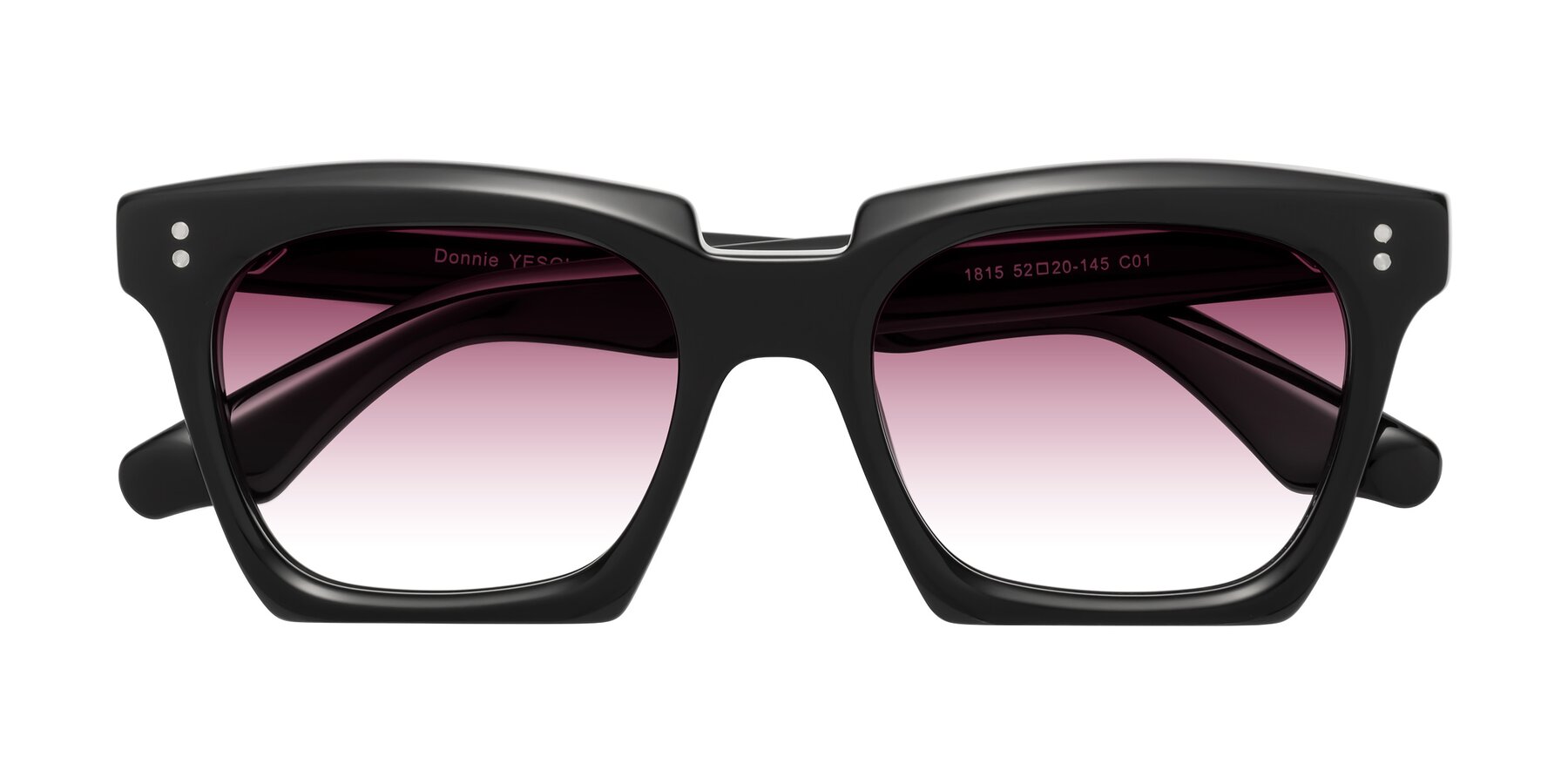 Folded Front of Donnie in Black with Wine Gradient Lenses