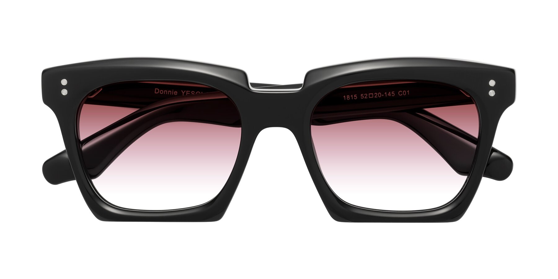 Folded Front of Donnie in Black with Garnet Gradient Lenses