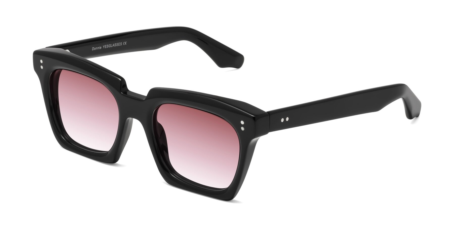 Angle of Donnie in Black with Garnet Gradient Lenses