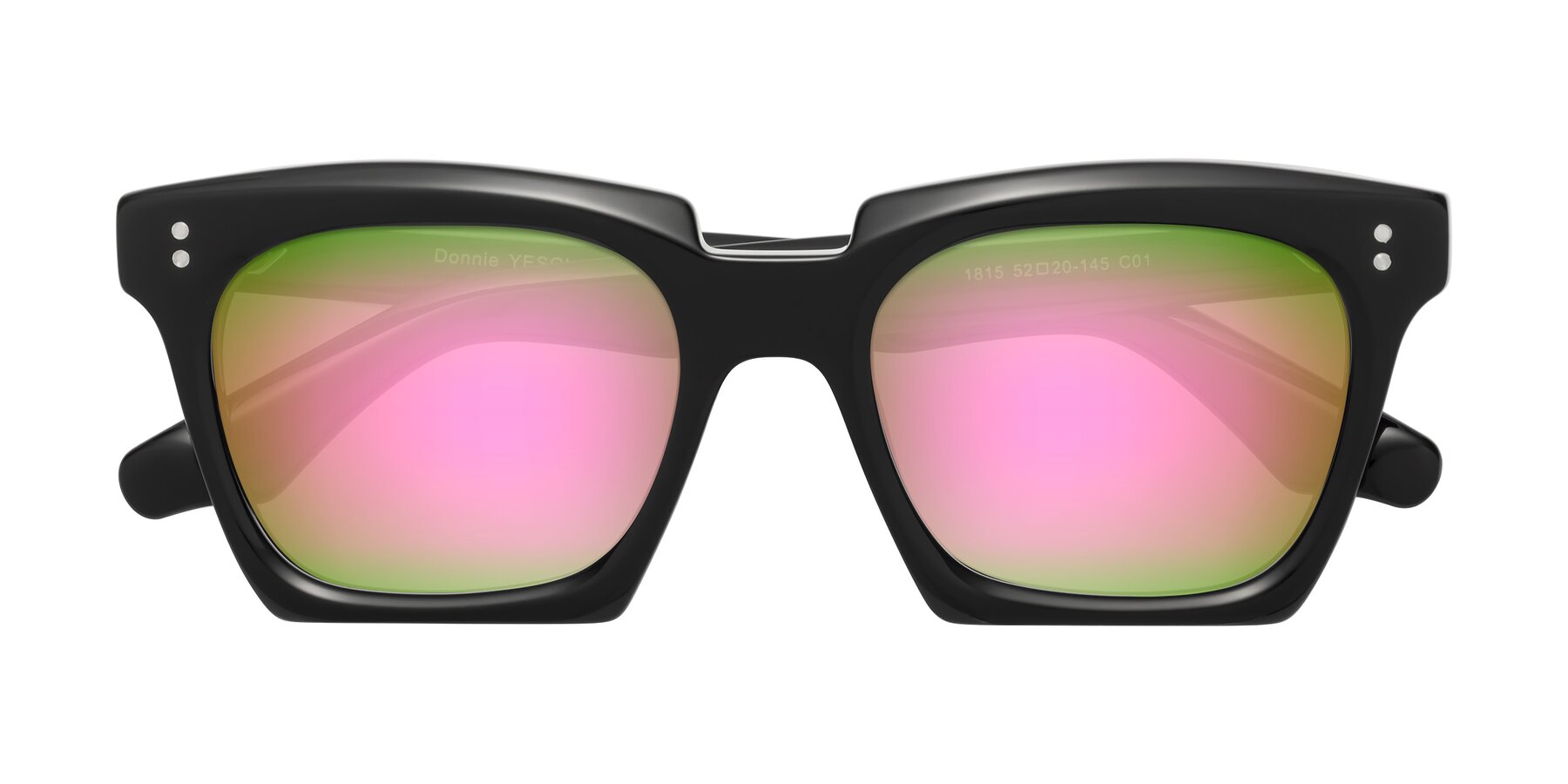 Folded Front of Donnie in Black with Pink Mirrored Lenses