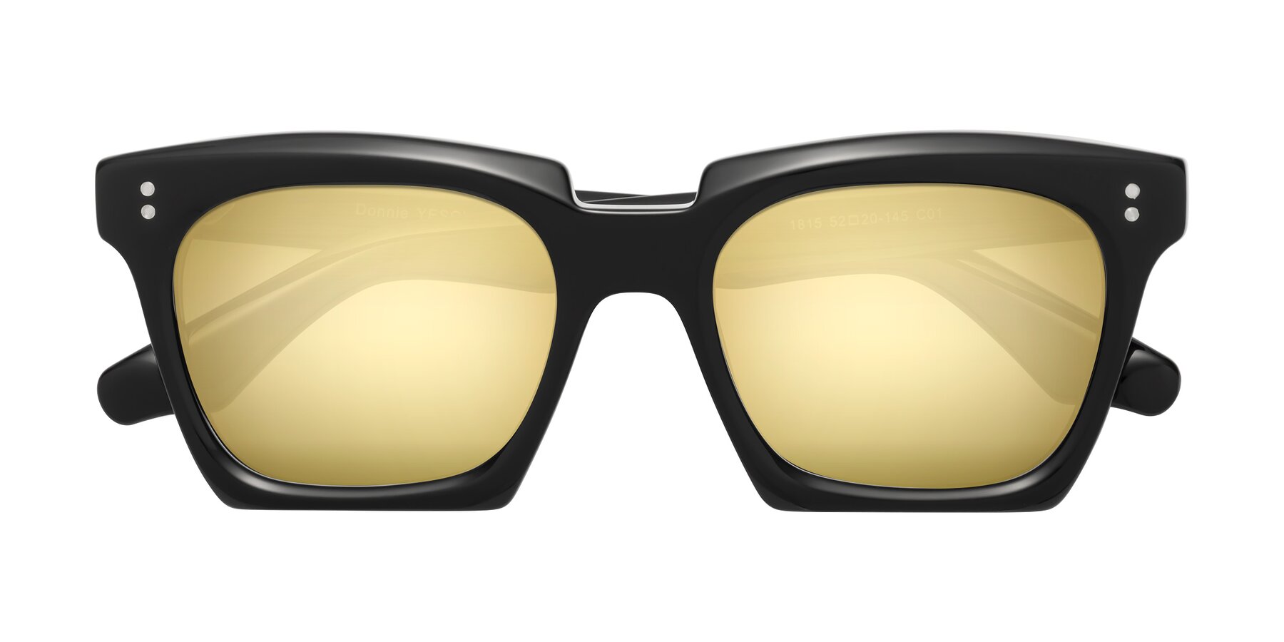 Folded Front of Donnie in Black with Gold Mirrored Lenses