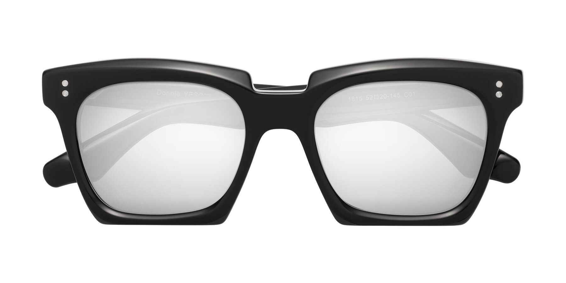 Folded Front of Donnie in Black with Silver Mirrored Lenses