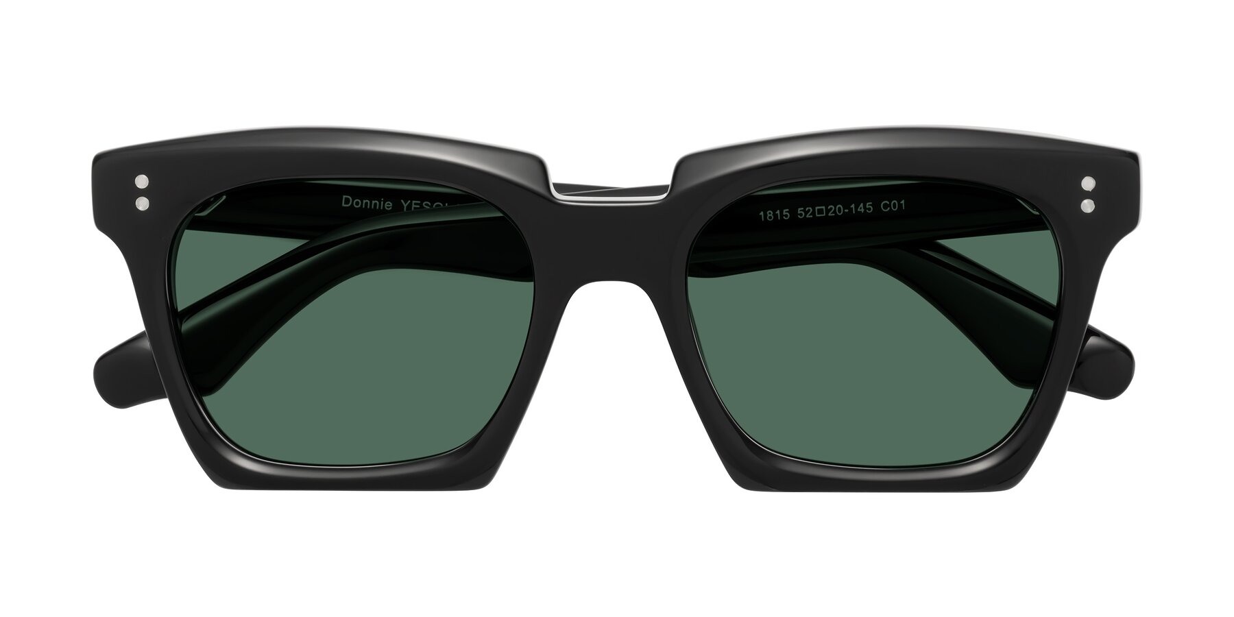 Folded Front of Donnie in Black with Green Polarized Lenses
