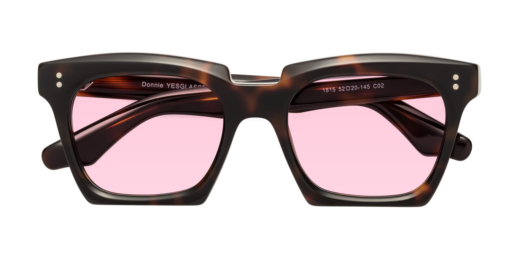 Folded Front of Donnie in Tortoise with Light Pink Tinted Lenses