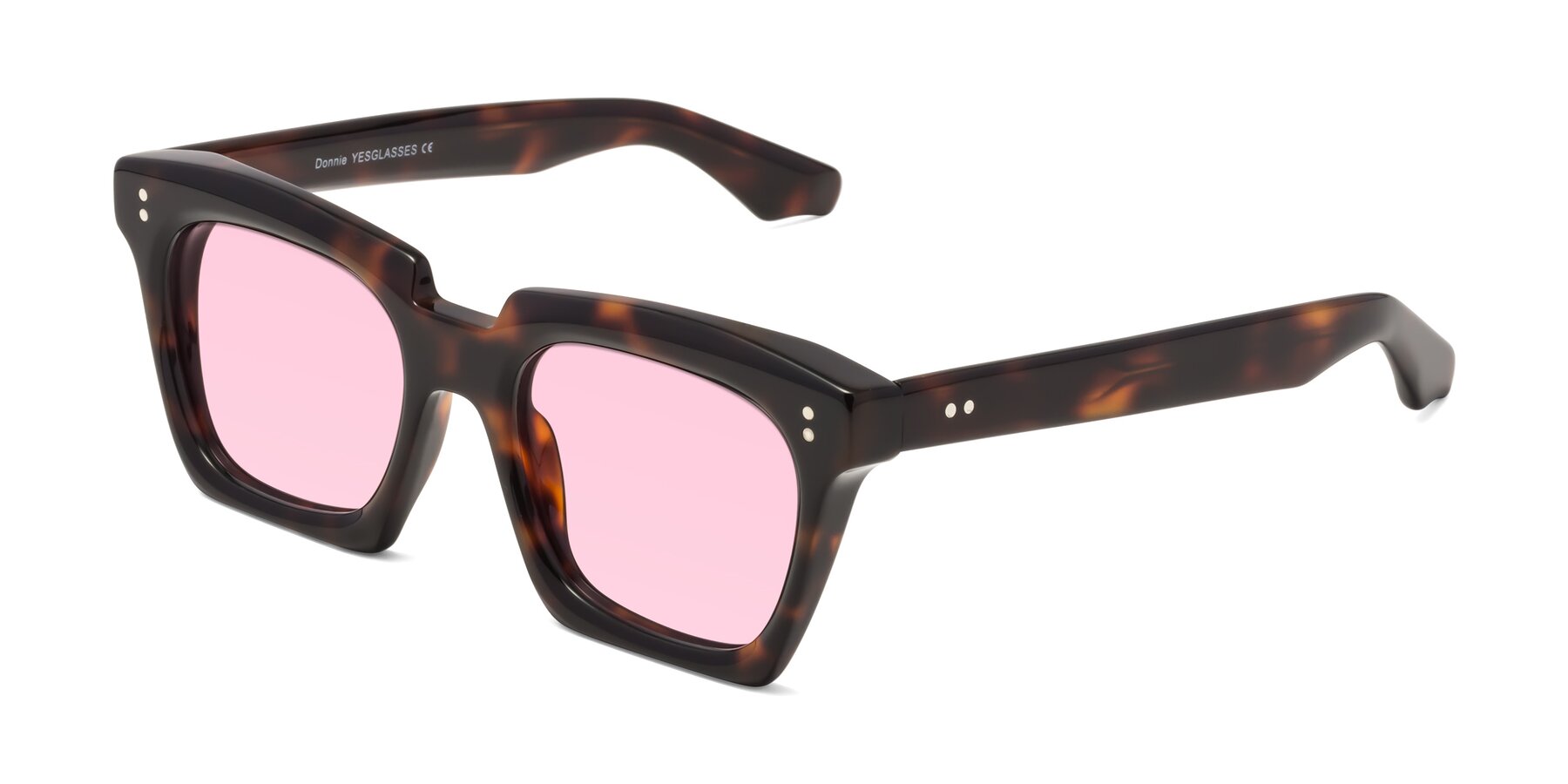 Angle of Donnie in Tortoise with Light Pink Tinted Lenses