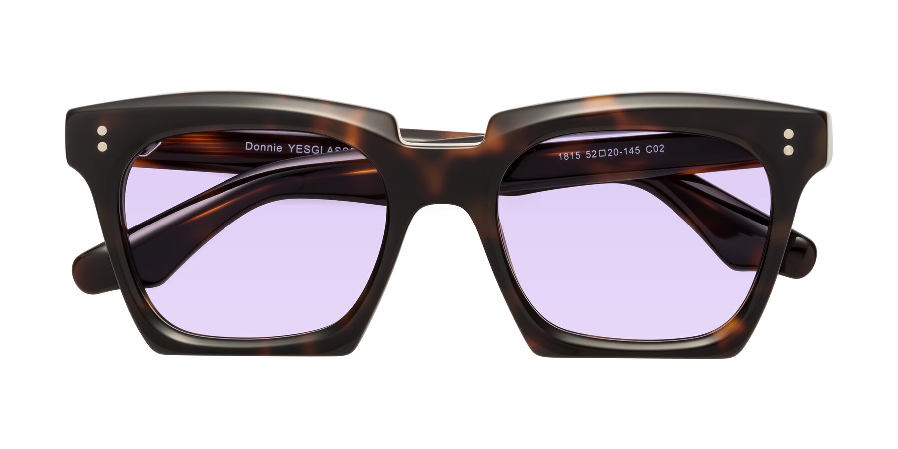 Folded Front of Donnie in Tortoise with Light Purple Tinted Lenses