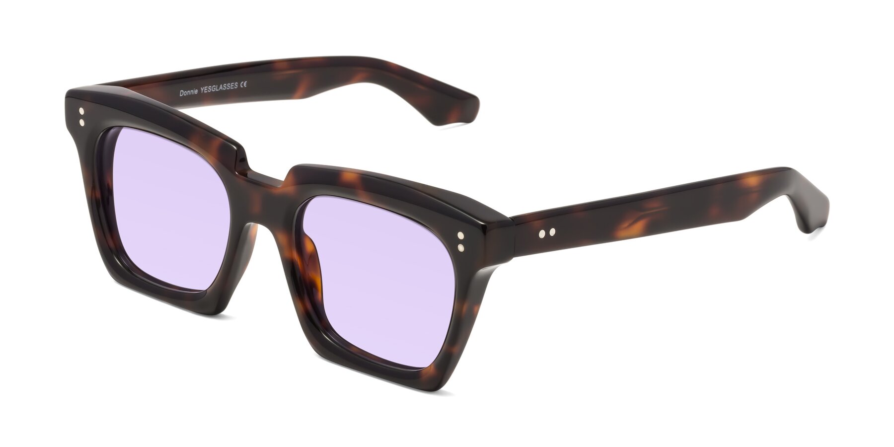 Angle of Donnie in Tortoise with Light Purple Tinted Lenses