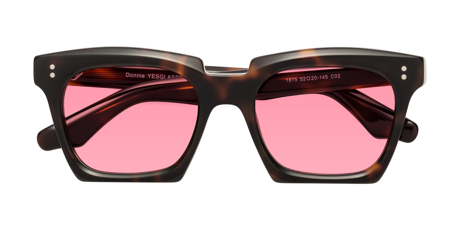 Folded Front of Donnie in Tortoise with Pink Tinted Lenses