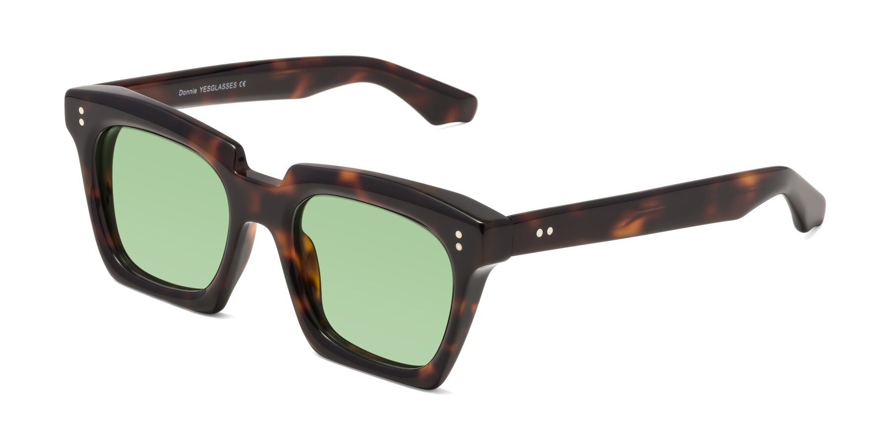 Angle of Donnie in Tortoise with Medium Green Tinted Lenses