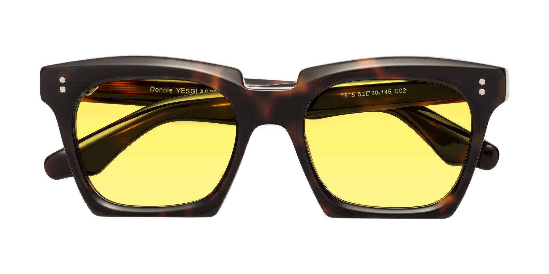 Folded Front of Donnie in Tortoise with Medium Yellow Tinted Lenses