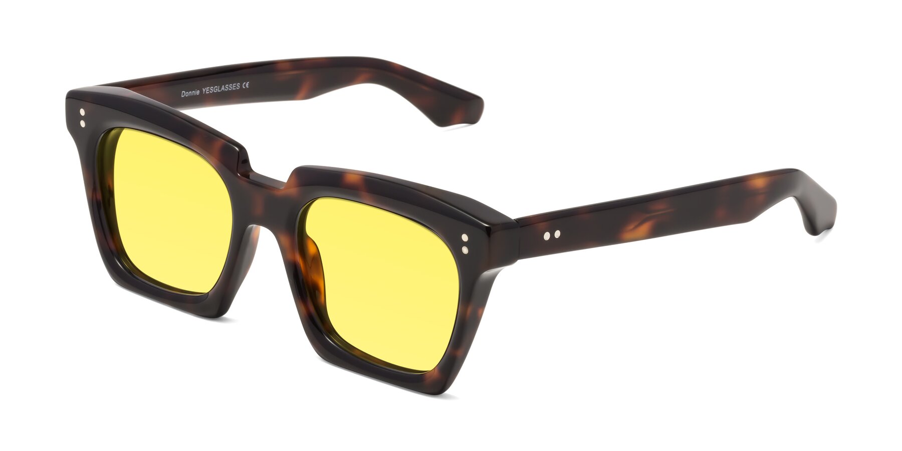 Angle of Donnie in Tortoise with Medium Yellow Tinted Lenses