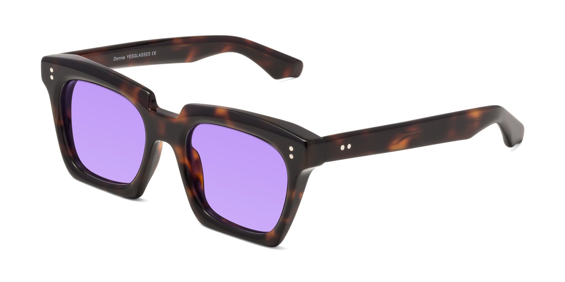 Angle of Donnie in Tortoise with Medium Purple Tinted Lenses