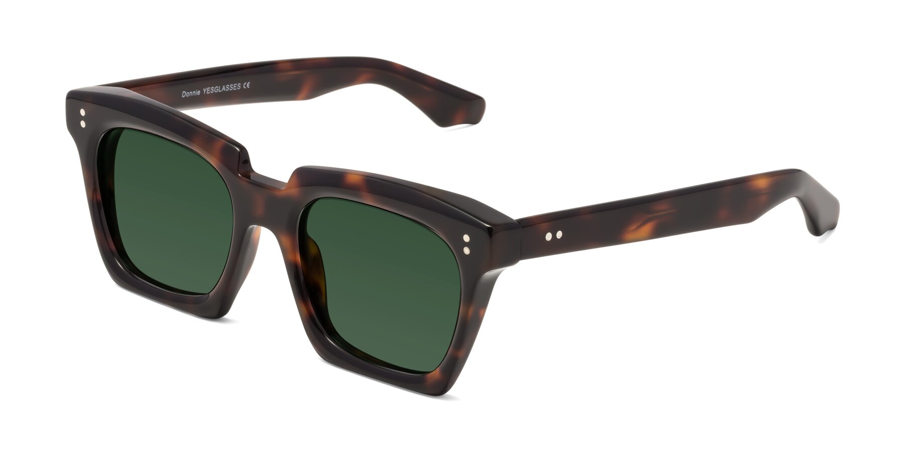 Angle of Donnie in Tortoise with Green Tinted Lenses