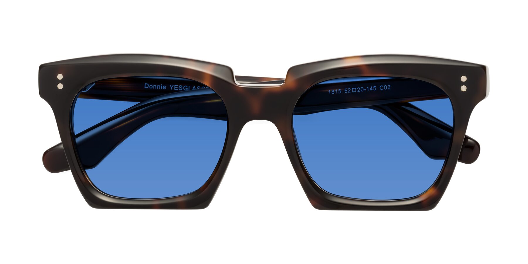 Folded Front of Donnie in Tortoise with Blue Tinted Lenses