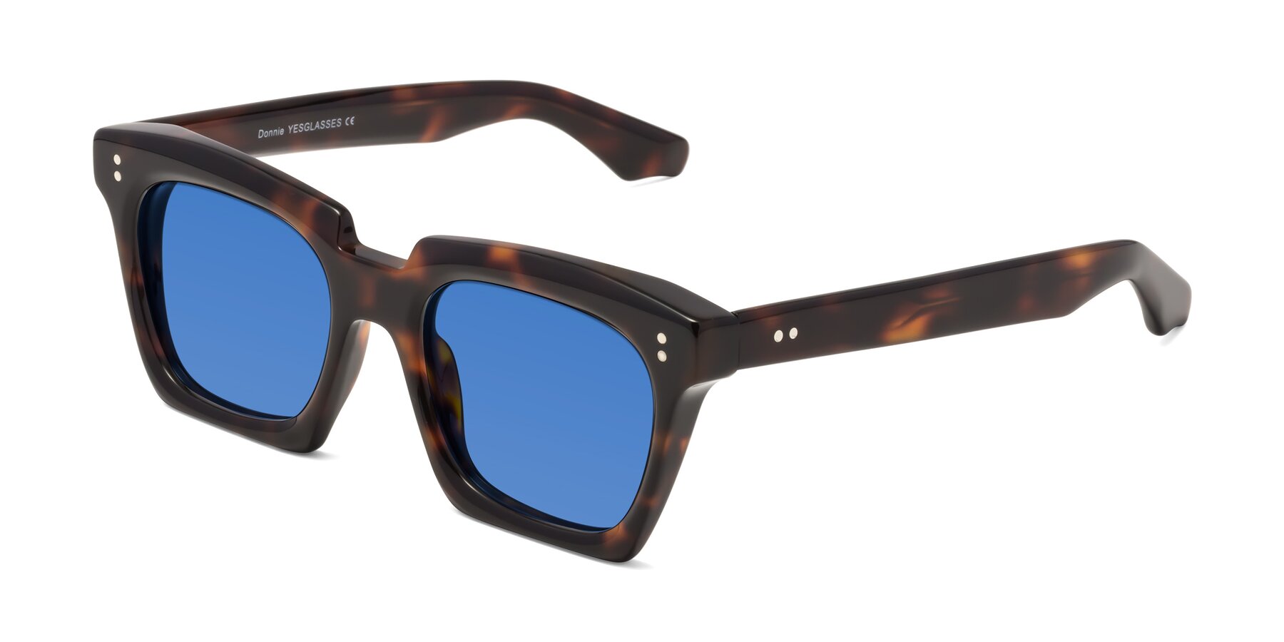 Angle of Donnie in Tortoise with Blue Tinted Lenses