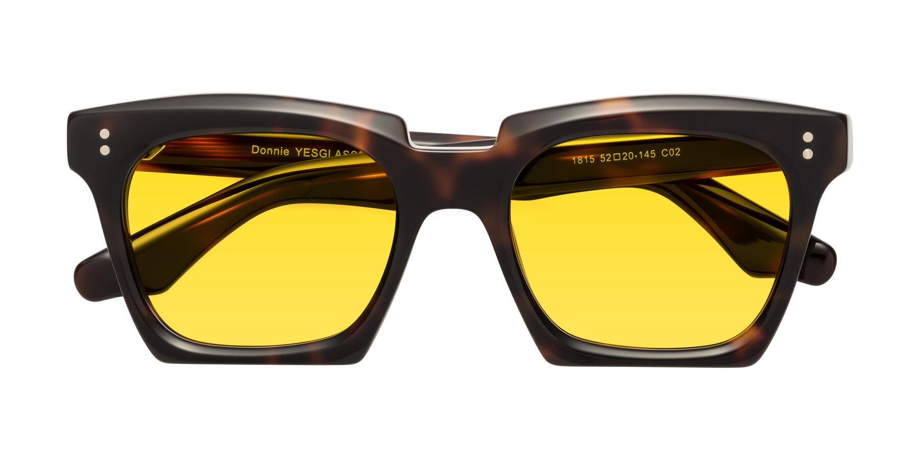 Folded Front of Donnie in Tortoise with Yellow Tinted Lenses