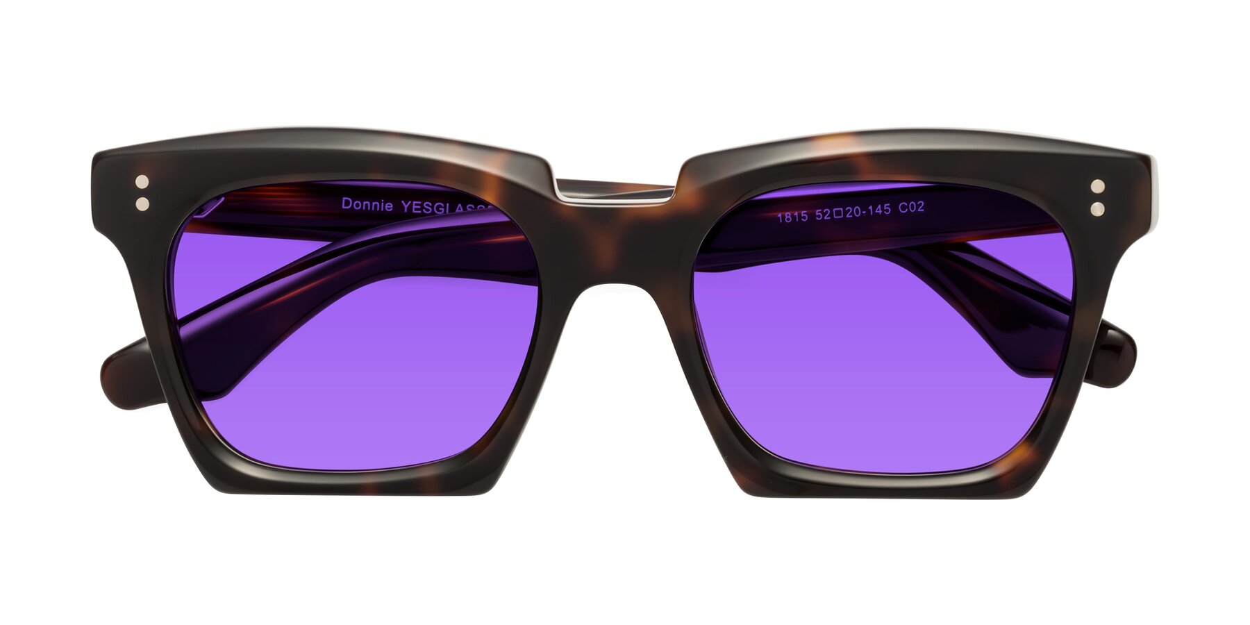 Folded Front of Donnie in Tortoise with Purple Tinted Lenses