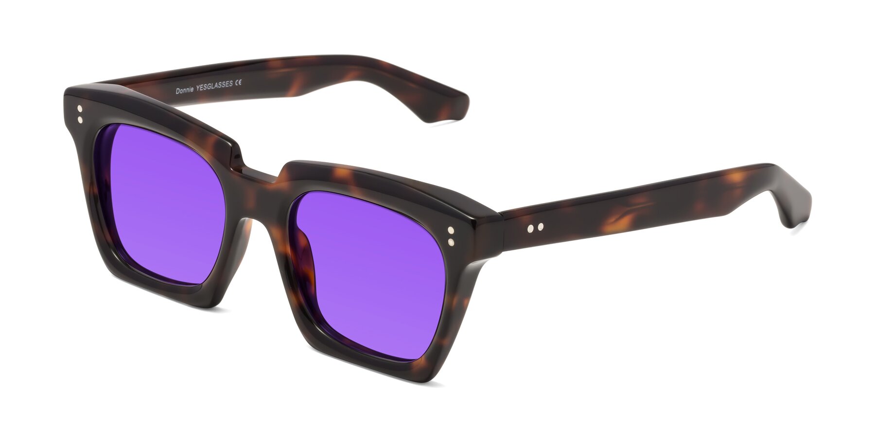 Angle of Donnie in Tortoise with Purple Tinted Lenses