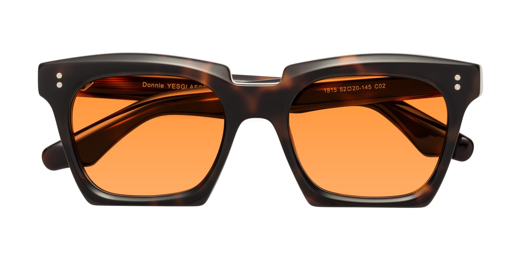 Folded Front of Donnie in Tortoise with Orange Tinted Lenses