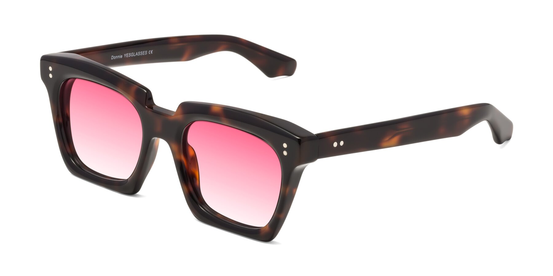 Angle of Donnie in Tortoise with Pink Gradient Lenses