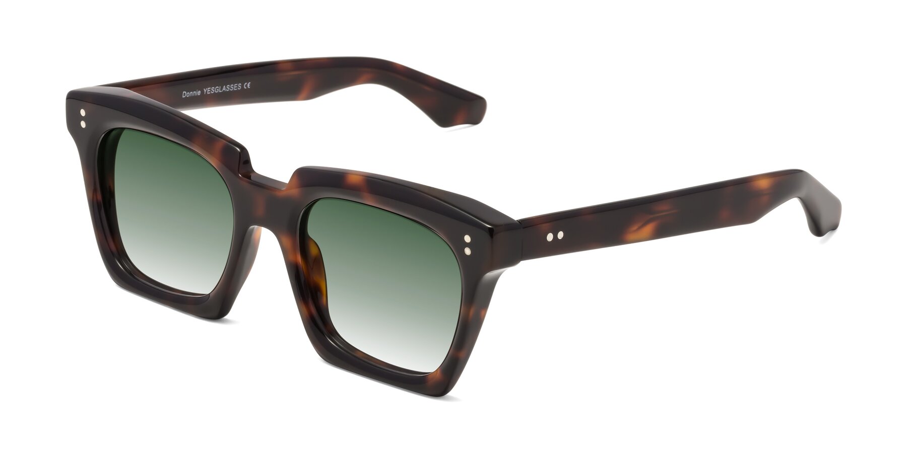 Angle of Donnie in Tortoise with Green Gradient Lenses