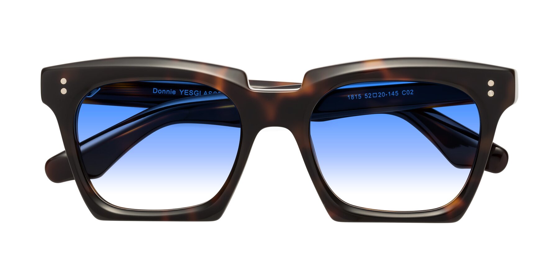Folded Front of Donnie in Tortoise with Blue Gradient Lenses