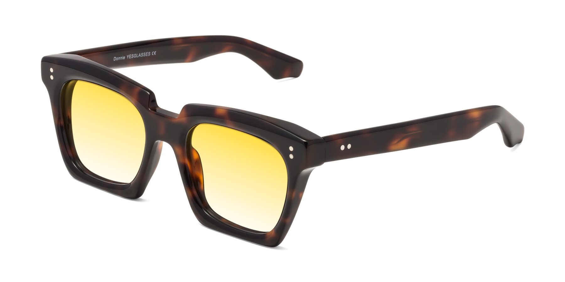 Angle of Donnie in Tortoise with Yellow Gradient Lenses