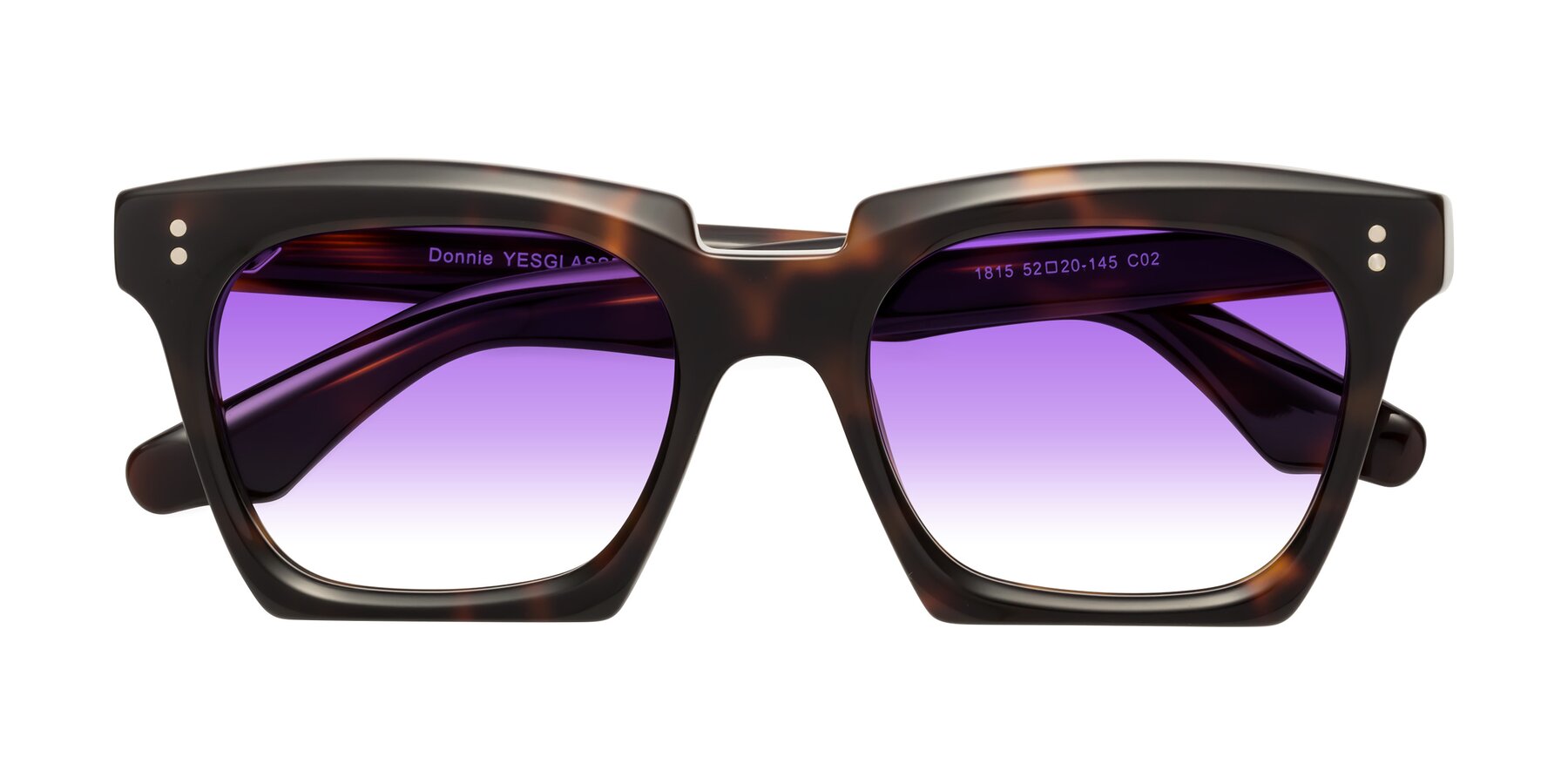 Folded Front of Donnie in Tortoise with Purple Gradient Lenses