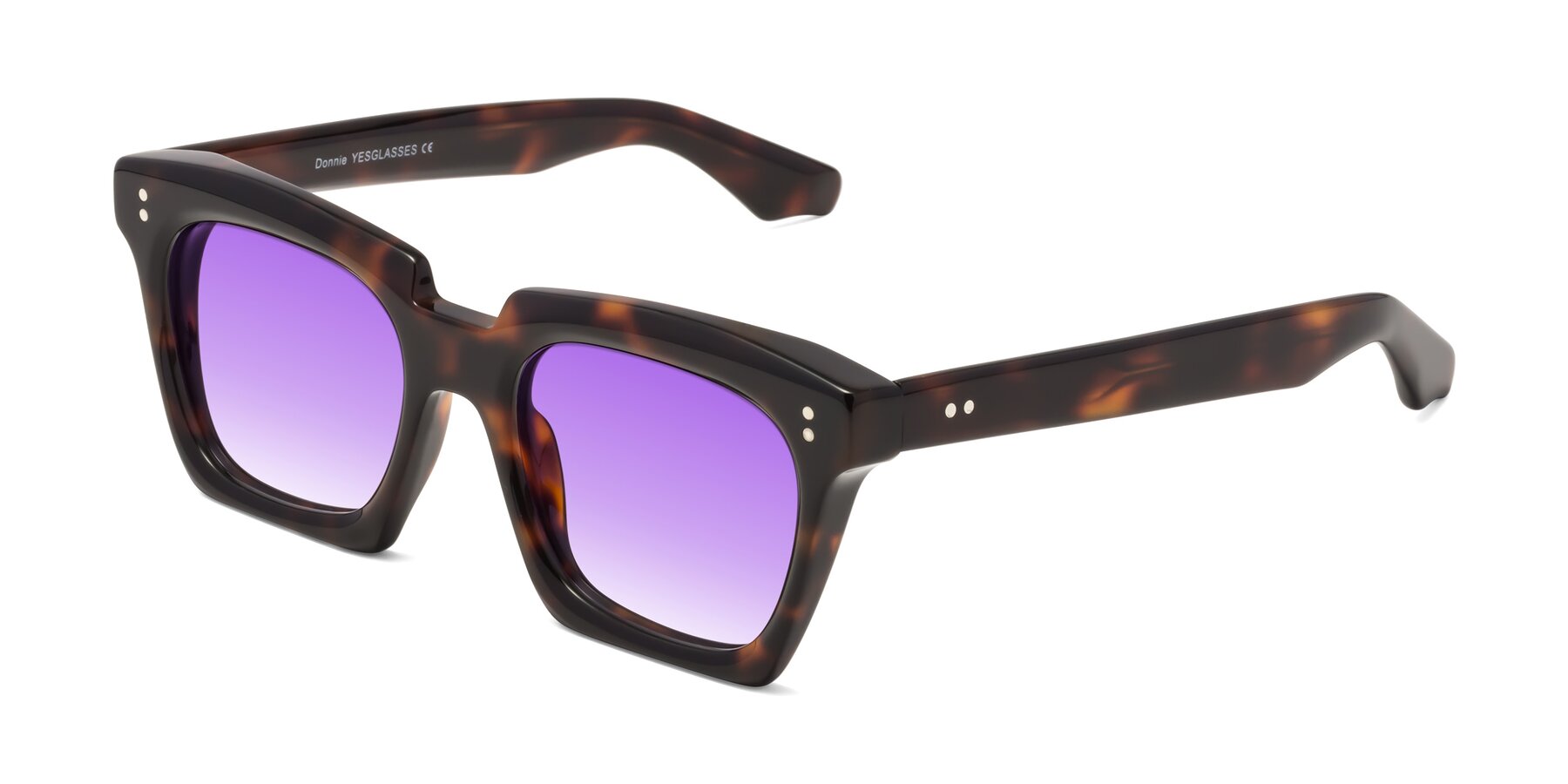 Angle of Donnie in Tortoise with Purple Gradient Lenses