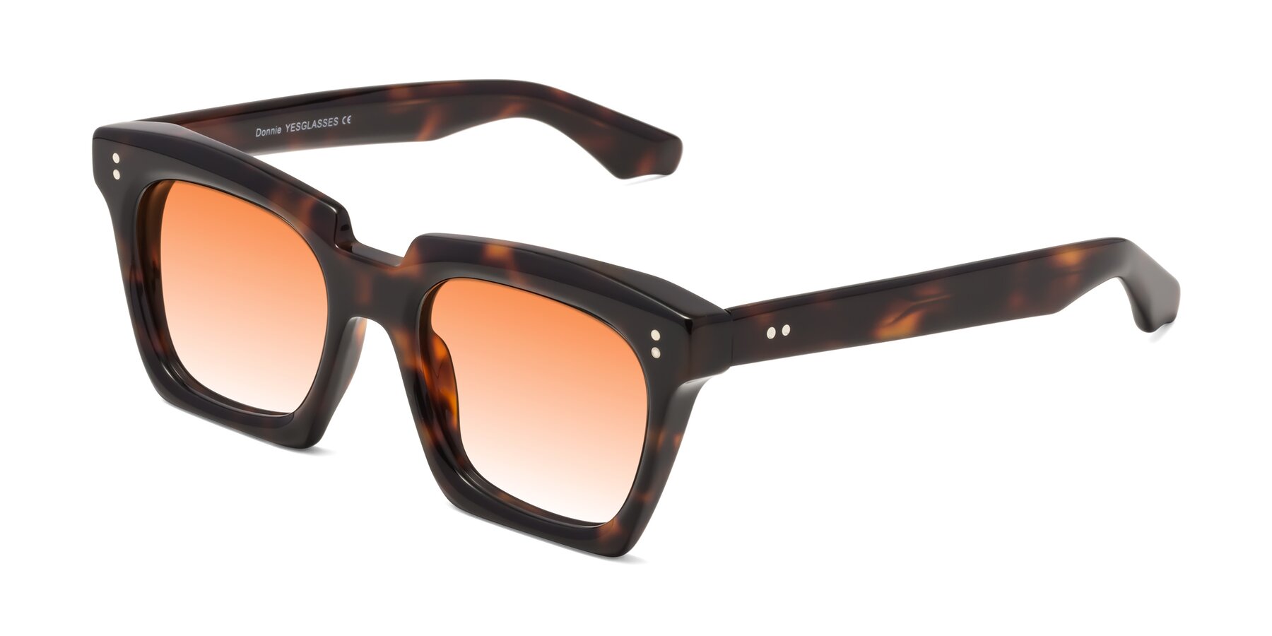 Angle of Donnie in Tortoise with Orange Gradient Lenses