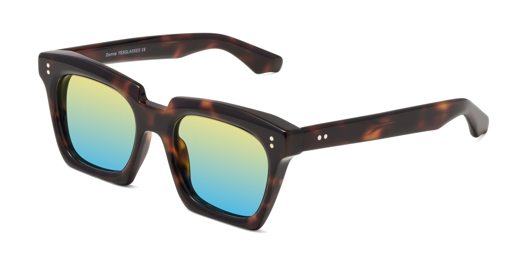 Angle of Donnie in Tortoise with Yellow / Blue Gradient Lenses