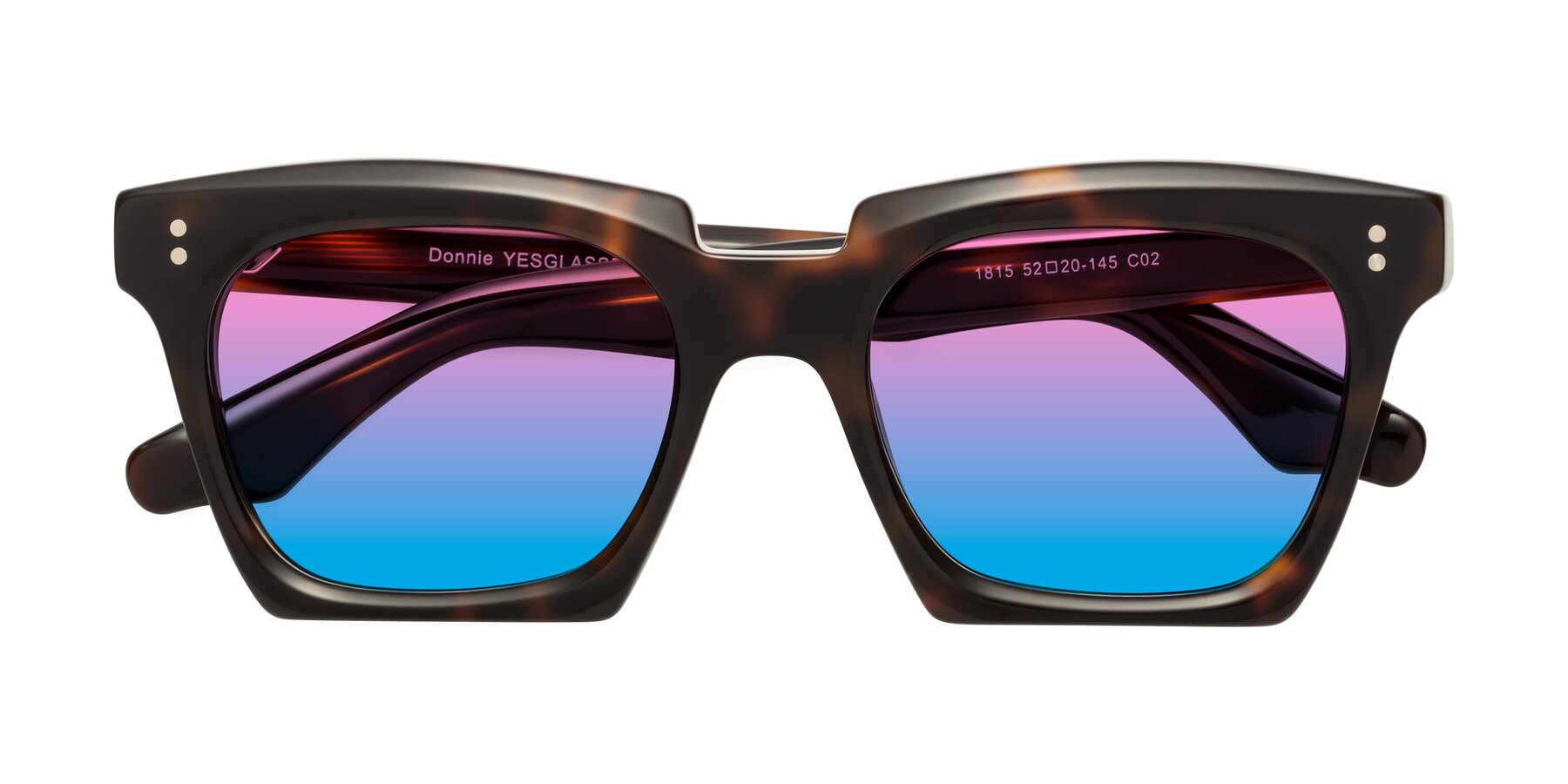 Folded Front of Donnie in Tortoise with Pink / Blue Gradient Lenses