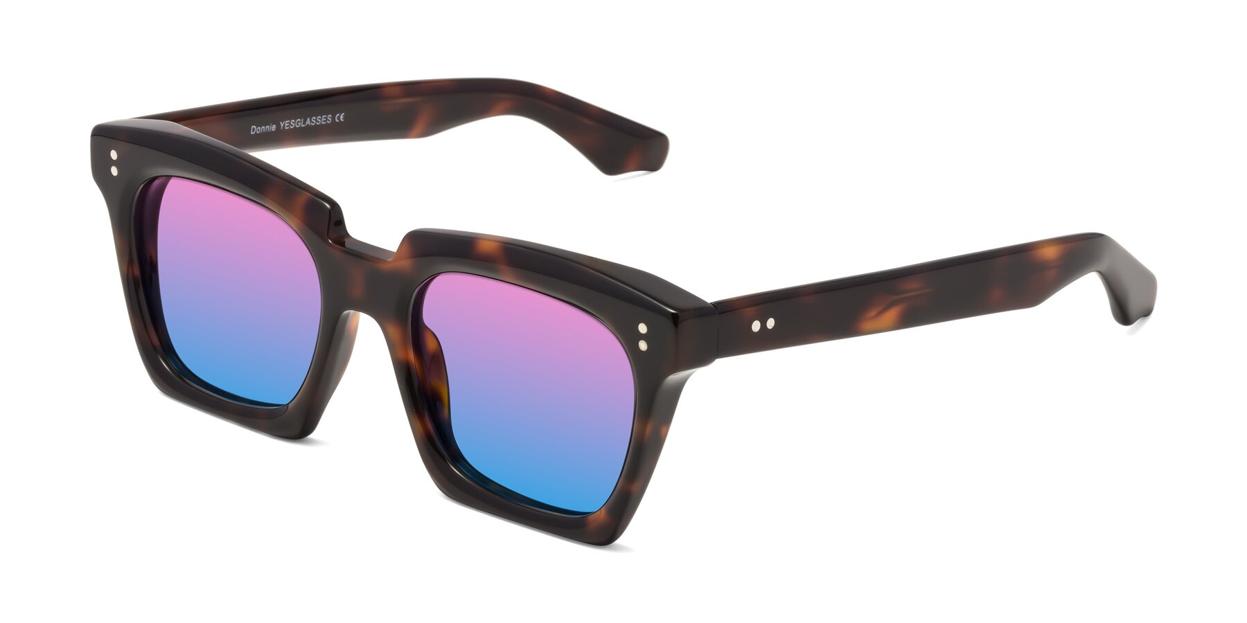 Angle of Donnie in Tortoise with Pink / Blue Gradient Lenses