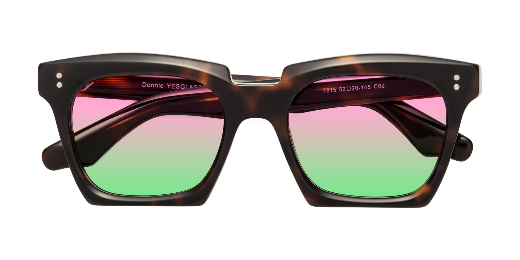 Folded Front of Donnie in Tortoise with Pink / Green Gradient Lenses