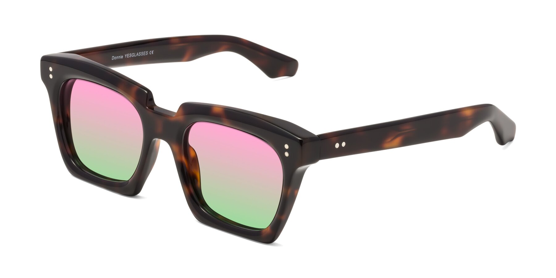 Angle of Donnie in Tortoise with Pink / Green Gradient Lenses