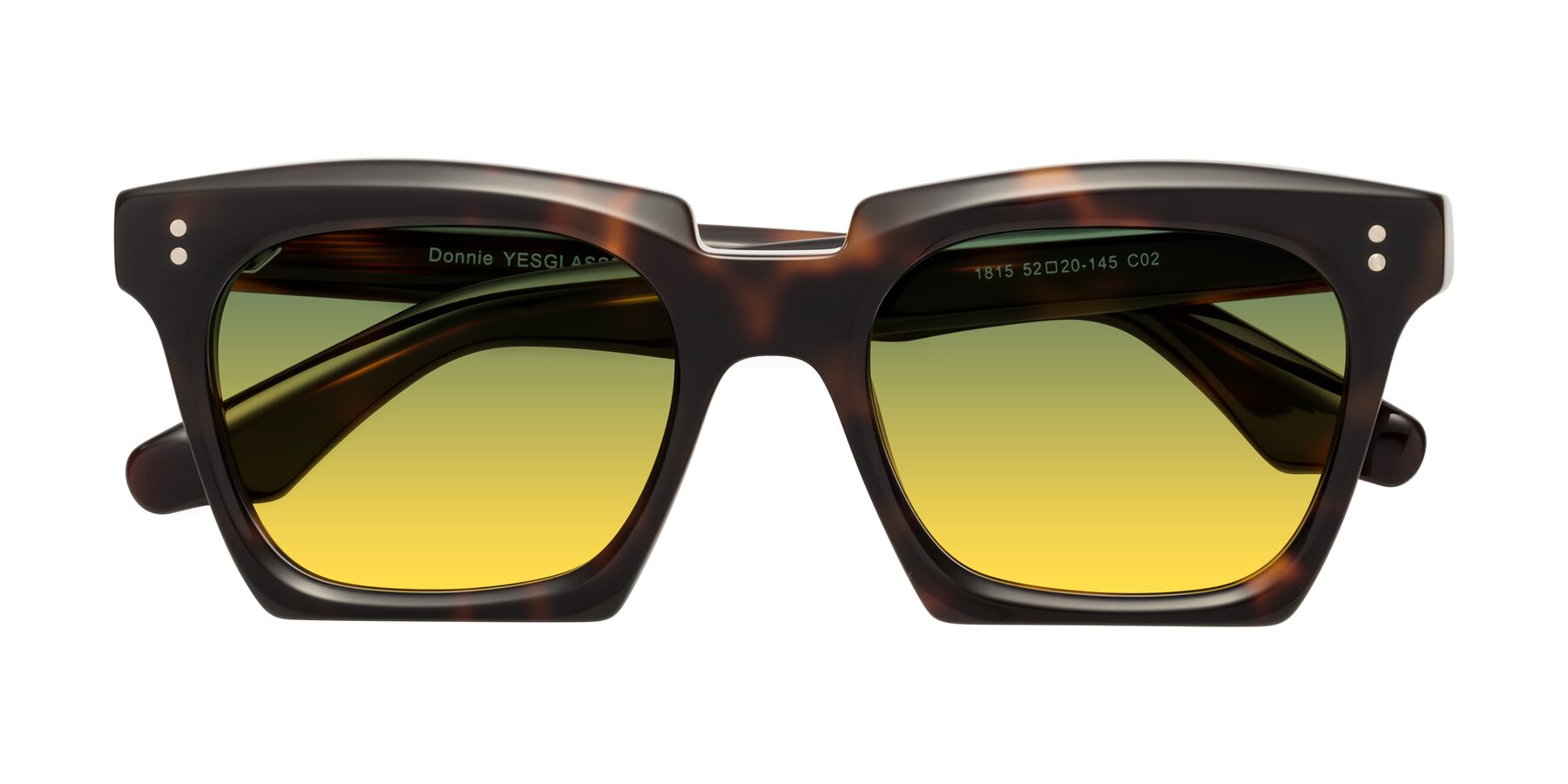 Folded Front of Donnie in Tortoise with Green / Yellow Gradient Lenses