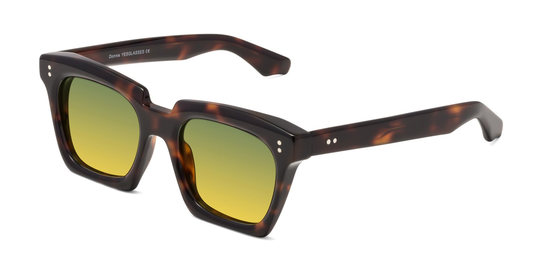 Angle of Donnie in Tortoise with Green / Yellow Gradient Lenses