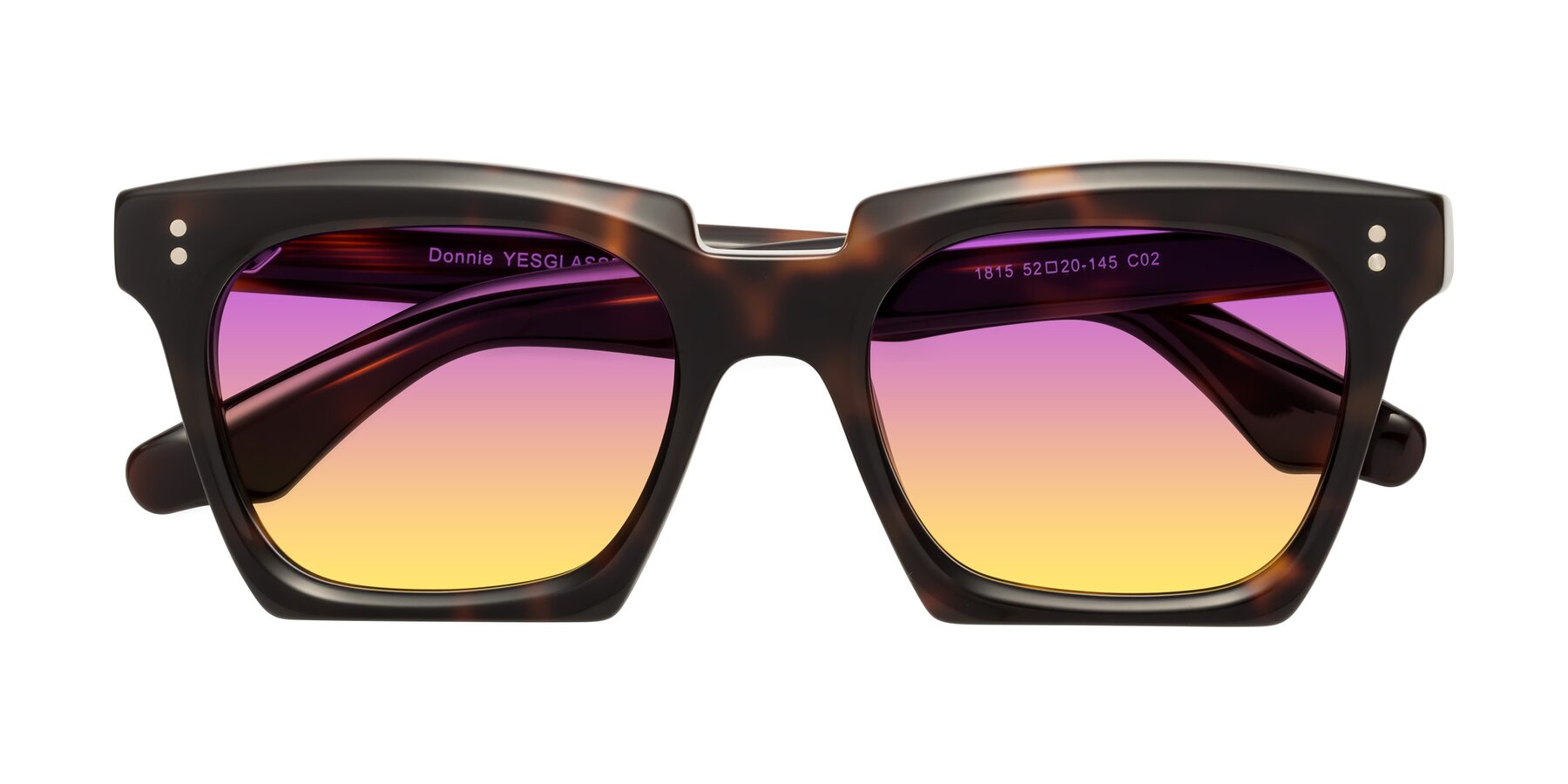 Folded Front of Donnie in Tortoise with Purple / Yellow Gradient Lenses