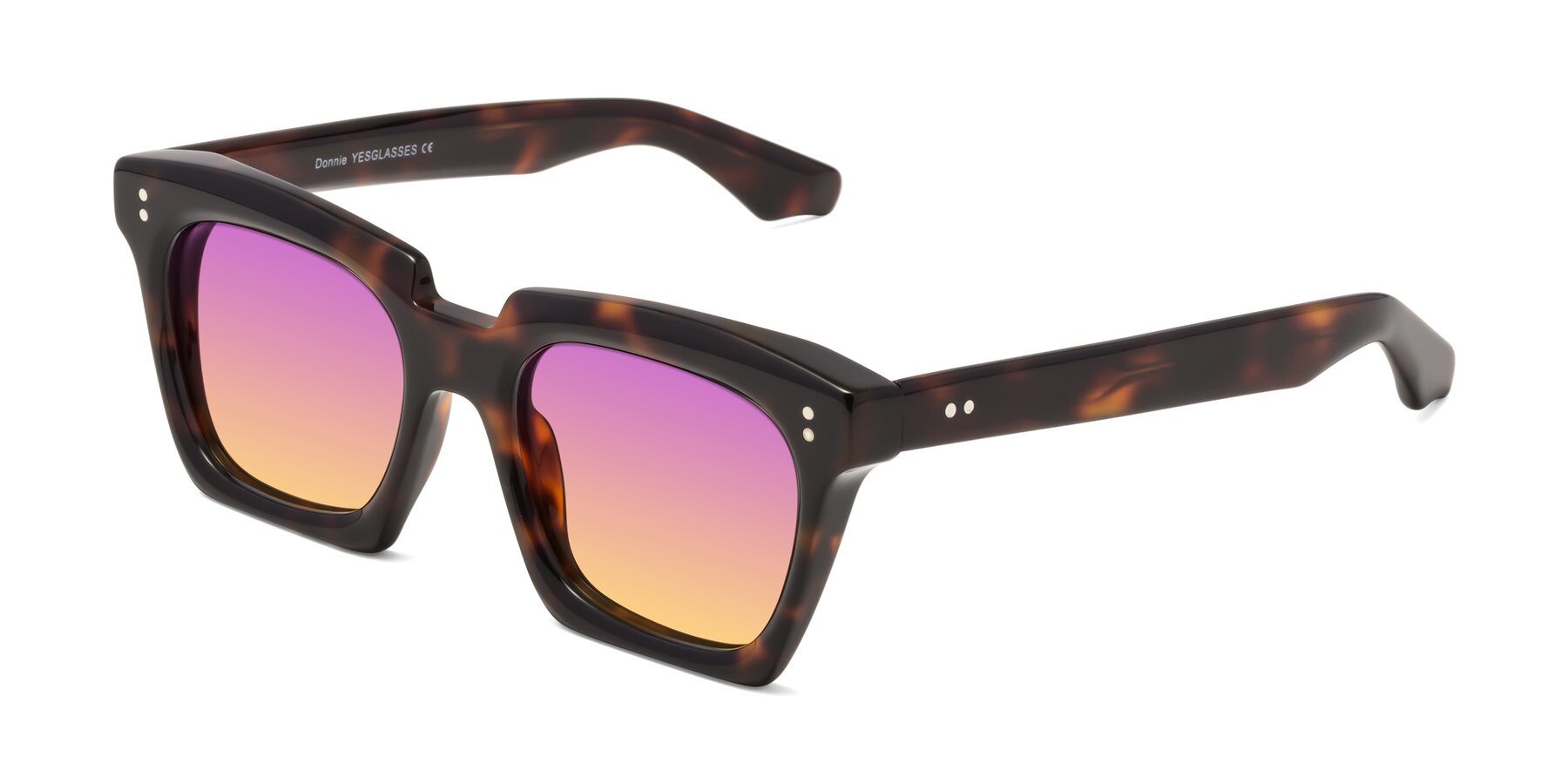 Angle of Donnie in Tortoise with Purple / Yellow Gradient Lenses