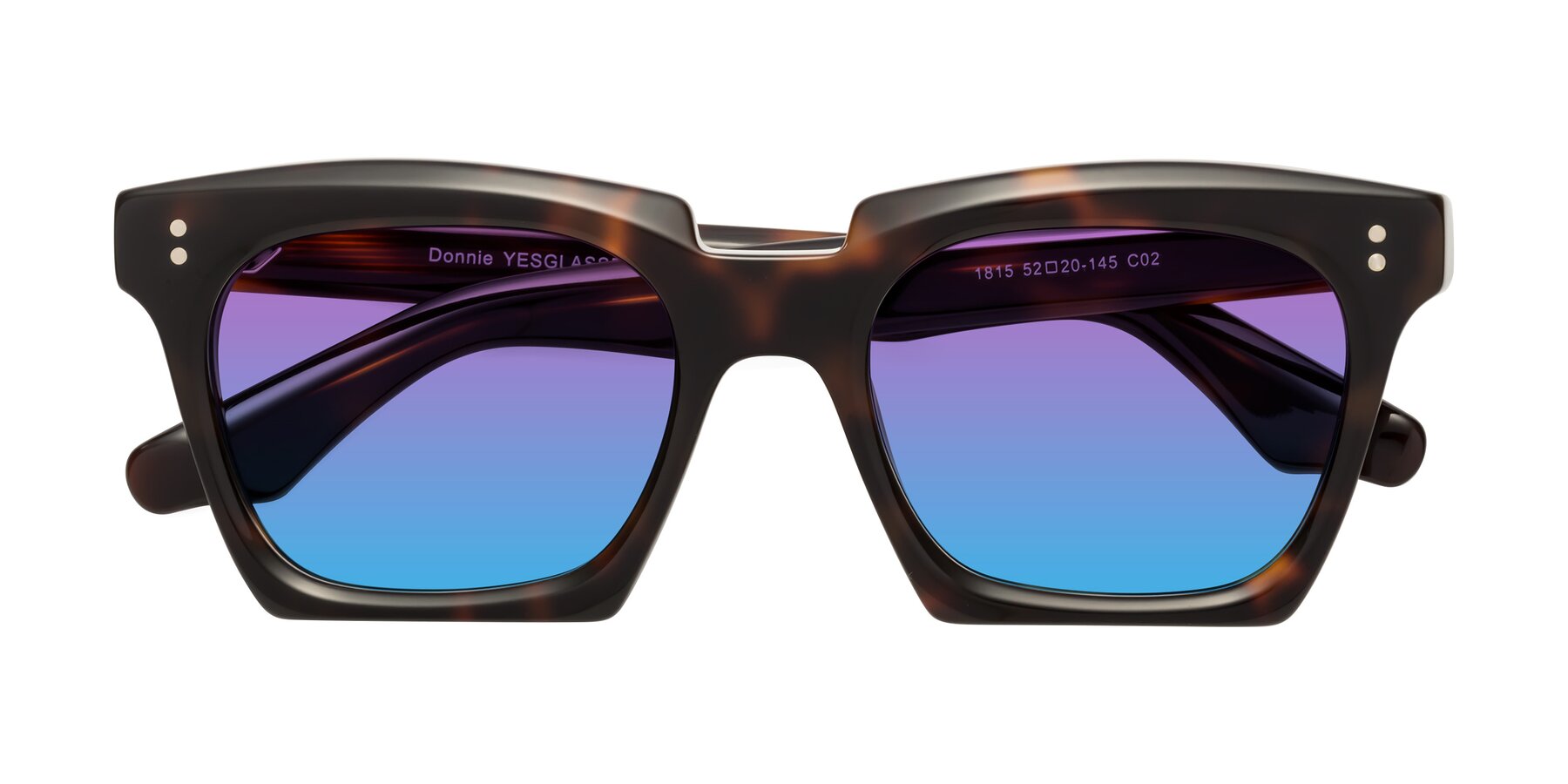 Folded Front of Donnie in Tortoise with Purple / Blue Gradient Lenses
