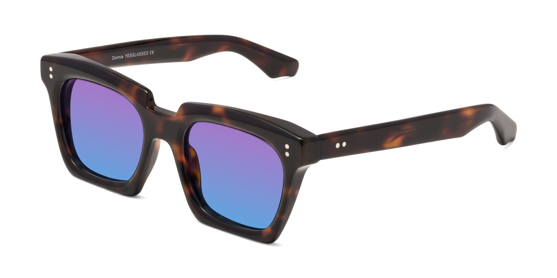 Angle of Donnie in Tortoise with Purple / Blue Gradient Lenses