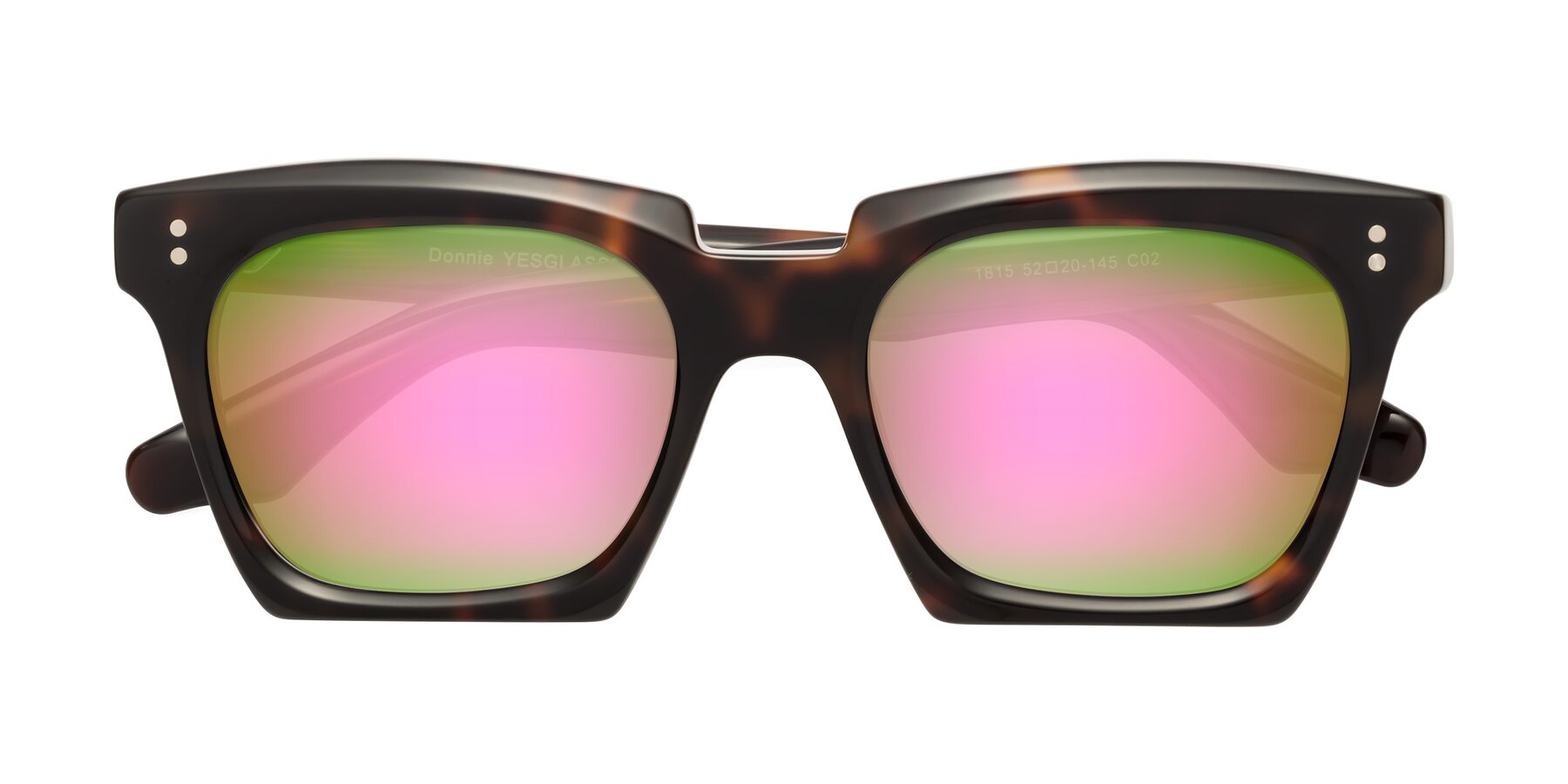 Folded Front of Donnie in Tortoise with Pink Mirrored Lenses